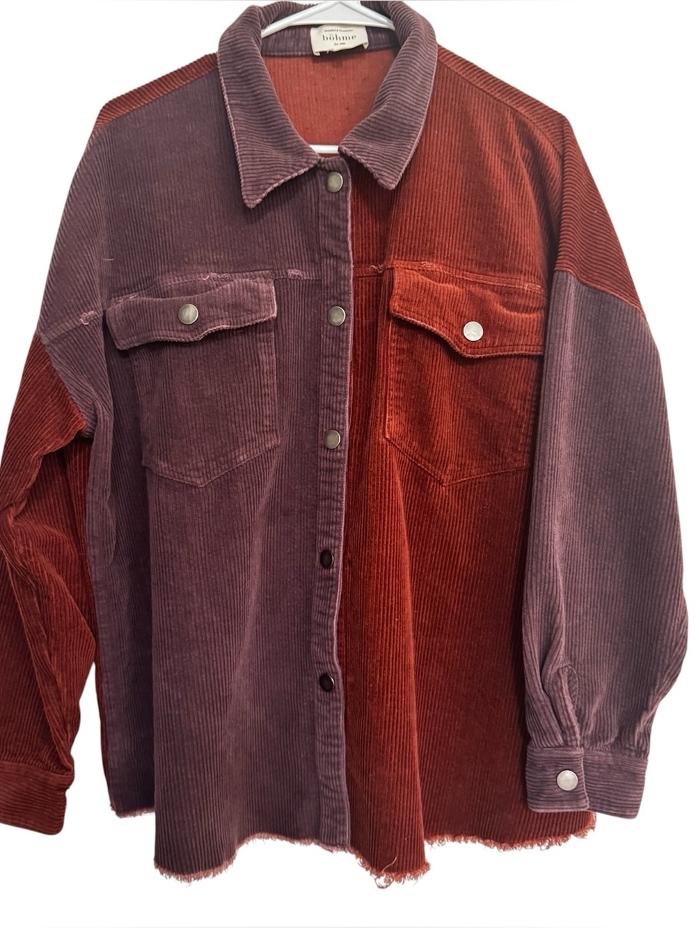Bohme Women’s Colorblock Corduroy Jacket Burgundy/Rust Size XL Shacket